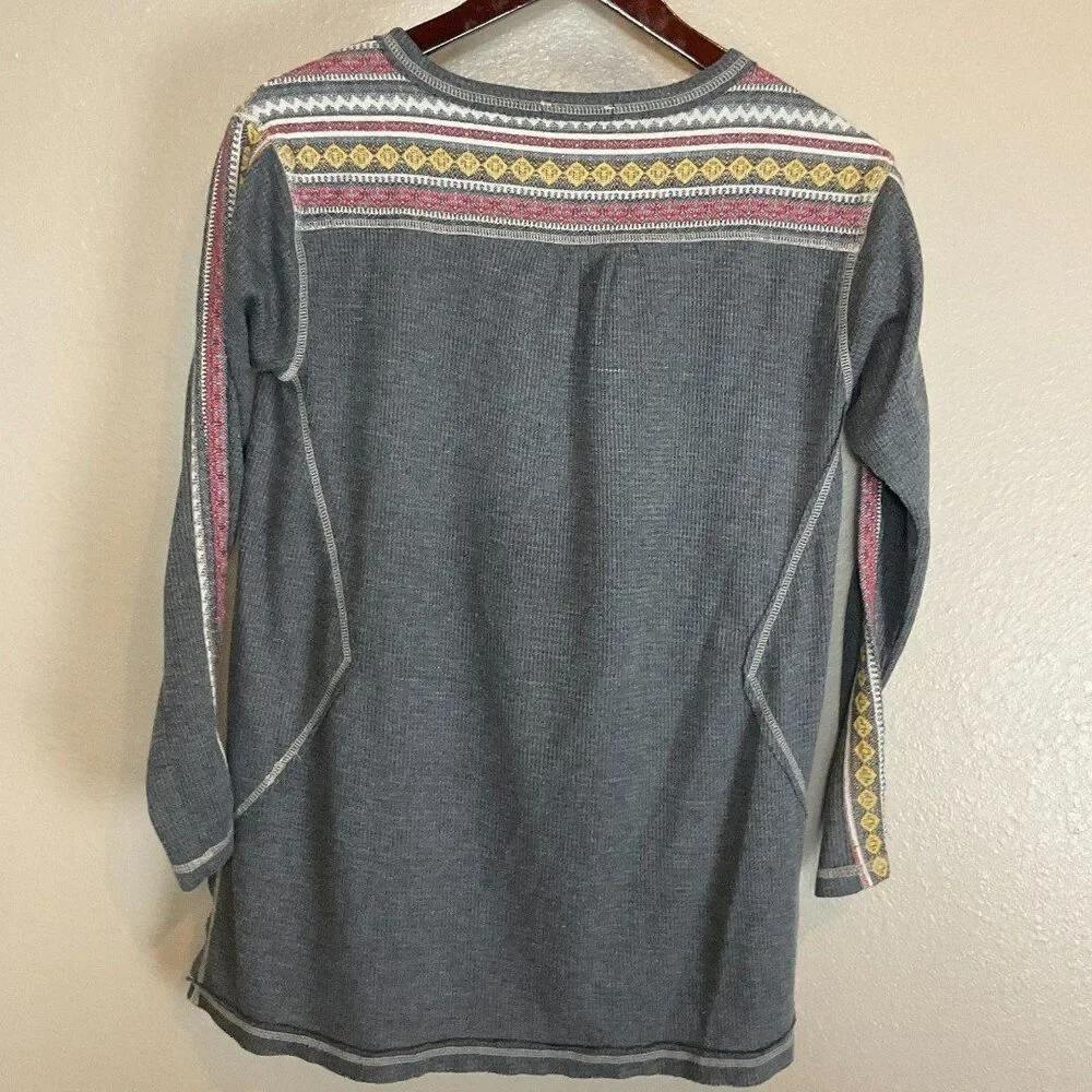 Mystree Top Women S Gray Waffle Knit Tee Shirt Long Sleeve Scoop Neck Thermal E3